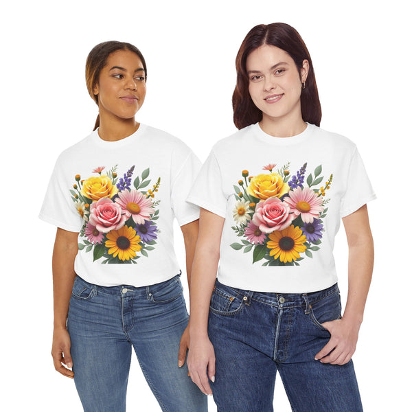 Wildflowers and Pink & Yellow Roses, Graphic T-Shirts for Women, Floral Shirt, Womens Short Sleeve, Ladies Graphic Tees #5145TTS