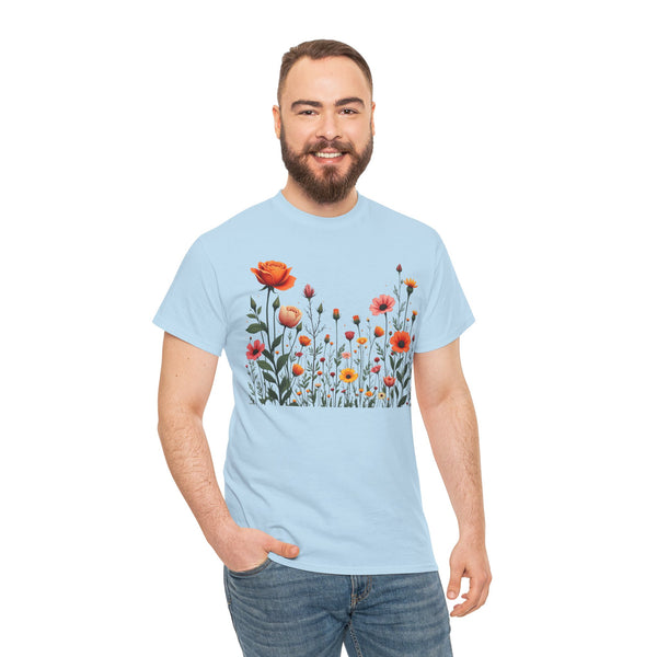 Wildflowers and Orange Roses, Graphic T-Shirts for Women, Floral Shirt, Womens Short Sleeve, Ladies Graphic Tees #5042TTS