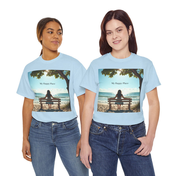 My Happy Place, Woman on Bench, Looking at Waves,  Safe Place T-Shirt, Finding My Happy Place Top, Ocean Waves,  #5003STS