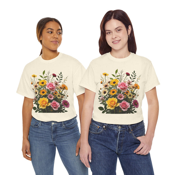 Wildflowers and Pink & Yellow Roses, Graphic T-Shirts for Women, Floral Shirt, Womens Short Sleeve, Ladies Graphic Tees #5150TTS