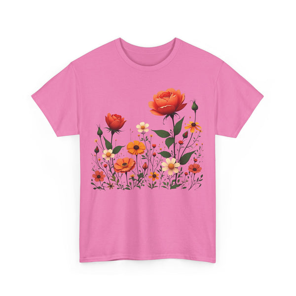 Wildflowers and Orange Roses, Graphic T-Shirts for Women, Floral Shirt, Womens Short Sleeve, Ladies Graphic Tees #5043TTS