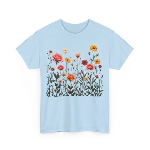 Wildflowers and Pink Roses, Graphic T-Shirts for Women, Floral Shirt, Womens Short Sleeve, Ladies Graphic Tees #5023TTS