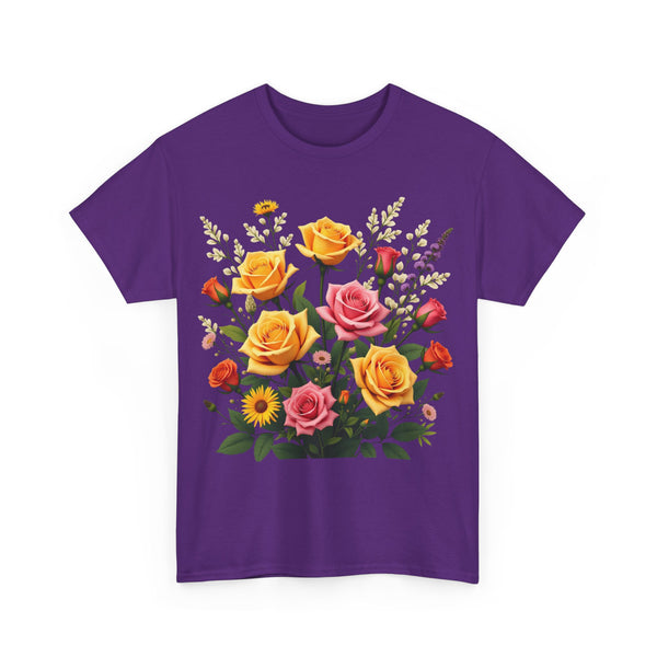 Wildflowers and Pink & Yellow Roses, Graphic T-Shirts for Women, Floral Shirt, Womens Short Sleeve, Ladies Graphic Tees #5142TTS