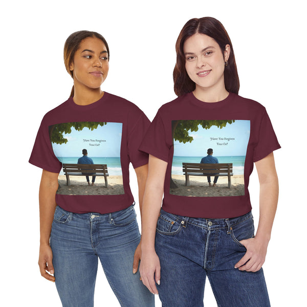 Have You Forgiven Your Ex?  Man on Bench Looking at Waves, Forgiving T-Shirt, Forgiveness, Relationship Healing Top #5005STS