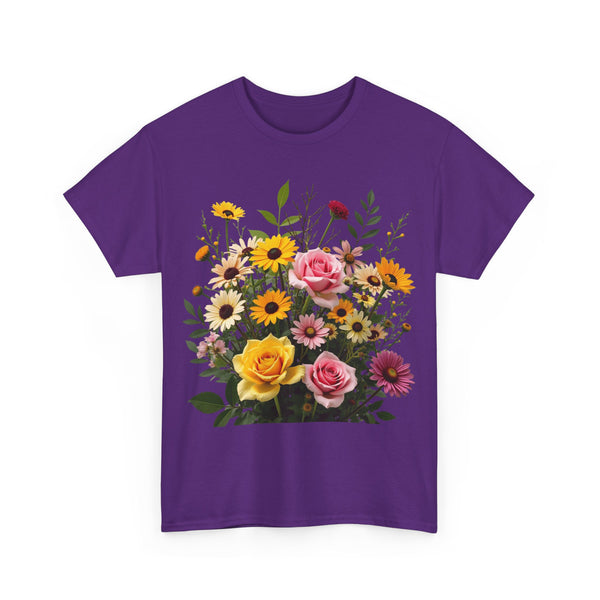 Wildflowers and Pink & Yellow Roses, Graphic T-Shirts for Women, Floral Shirt, Womens Short Sleeve, Ladies Graphic Tees #5150TTS