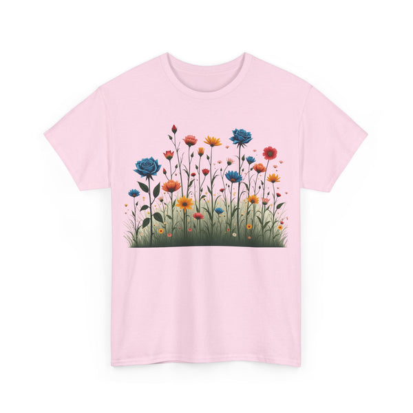 Wildflowers and Blue Roses, Graphic T-Shirts for Women, Floral Shirt, Womens Short Sleeve, Ladies Graphic Tees #5050TTS