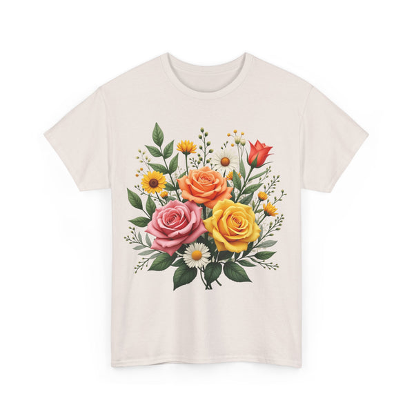 Wildflowers and Pink & Yellow Roses, Graphic T-Shirts for Women, Floral Shirt, Womens Short Sleeve, Ladies Graphic Tees #5144TTS