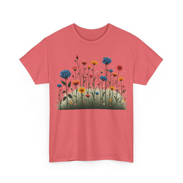 Wildflowers and Blue Roses, Graphic T-Shirts for Women, Floral Shirt, Womens Short Sleeve, Ladies Graphic Tees #5050TTS