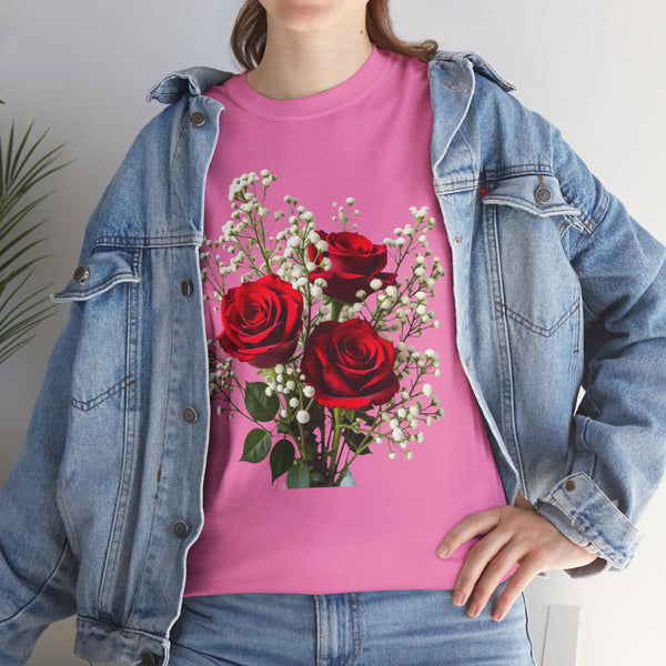 Wildflowers and Red Roses, Graphic T-Shirts for Women, Floral Shirt, Womens Short Sleeve, Ladies Graphic Tees #5127TTS