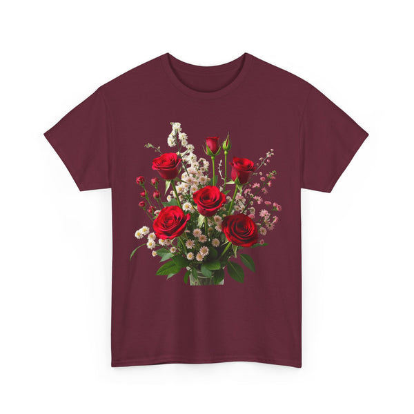 Wildflowers and Red Roses, Graphic T-Shirts for Women, Floral Shirt, Womens Short Sleeve, Ladies Graphic Tees #5130TTS