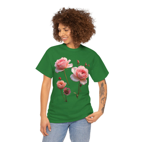 Wildflowers and Pink Roses, Graphic T-Shirts for Women, Floral Shirt, Womens Short Sleeve, Ladies Graphic Tees #5019TTS