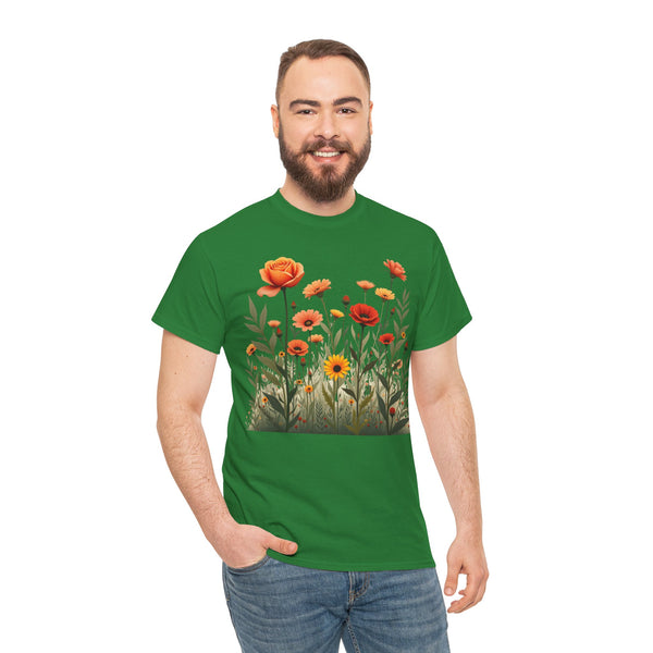 Wildflowers and Orange Roses, Graphic T-Shirts for Women, Floral Shirt, Womens Short Sleeve, Ladies Graphic Tees #5045TTS