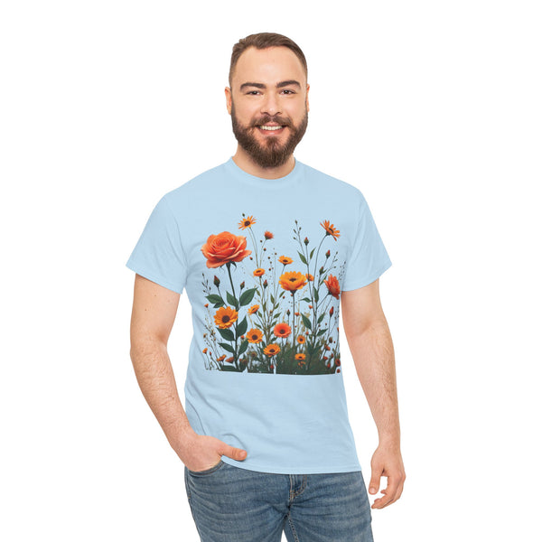 Wildflowers and Orange Roses, Graphic T-Shirts for Women, Floral Shirt, Womens Short Sleeve, Ladies Graphic Tees #5046TTS