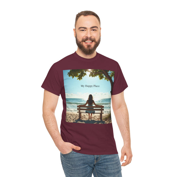 My Happy Place, Woman on Bench, Looking at Waves,  Safe Place T-Shirt, Finding My Happy Place Top, Ocean Waves,  #5003STS