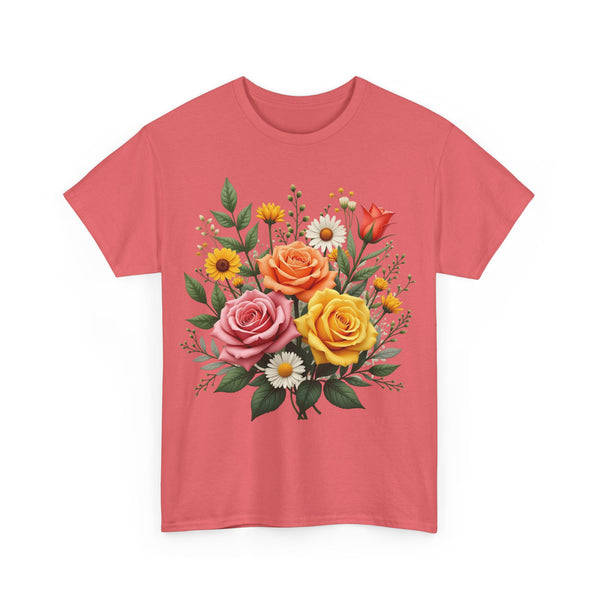 Wildflowers and Pink & Yellow Roses, Graphic T-Shirts for Women, Floral Shirt, Womens Short Sleeve, Ladies Graphic Tees #5144TTS