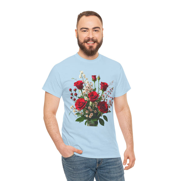 Wildflowers and Red Roses, Graphic T-Shirts for Women, Floral Shirt, Womens Short Sleeve, Ladies Graphic Tees #5130TTS