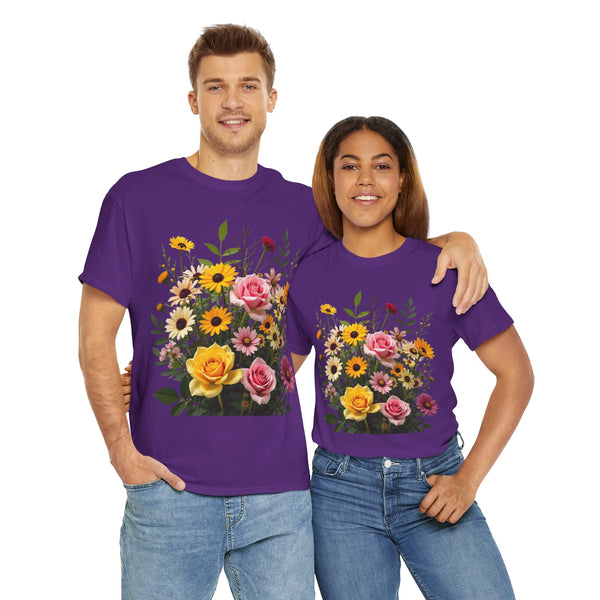 Wildflowers and Pink & Yellow Roses, Graphic T-Shirts for Women, Floral Shirt, Womens Short Sleeve, Ladies Graphic Tees #5150TTS