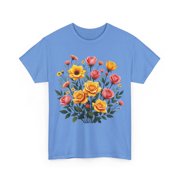 Wildflowers and Pink & Yellow Roses, Graphic T-Shirts for Women, Floral Shirt, Womens Short Sleeve, Ladies Graphic Tees #5139TTS