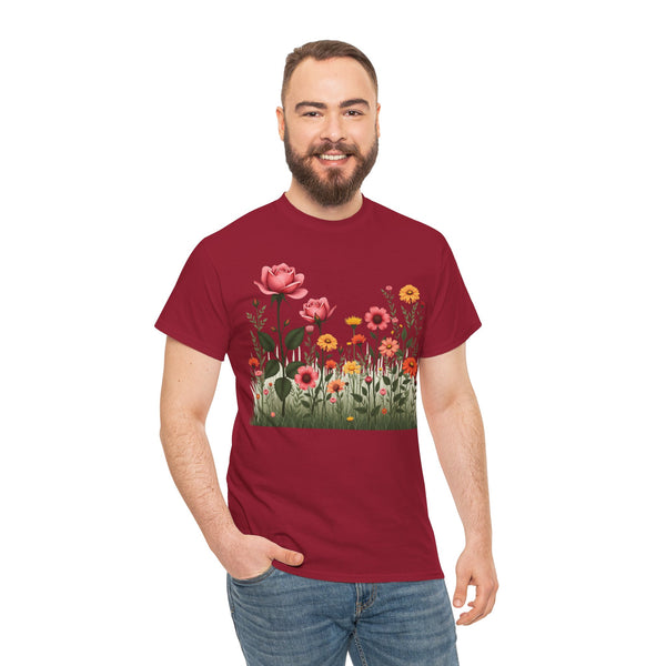 Wildflowers and Pink Roses, Graphic T-Shirts for Women, Floral Shirt, Womens Short Sleeve, Ladies Graphic Tees #5020TTS