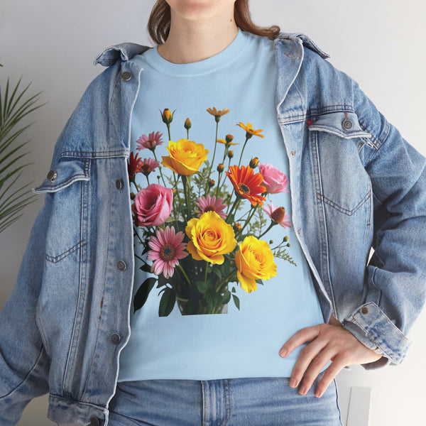 Wildflowers and Pink & Yellow Roses, Graphic T-Shirts for Women, Floral Shirt, Womens Short Sleeve, Ladies Graphic Tees #5138TTS