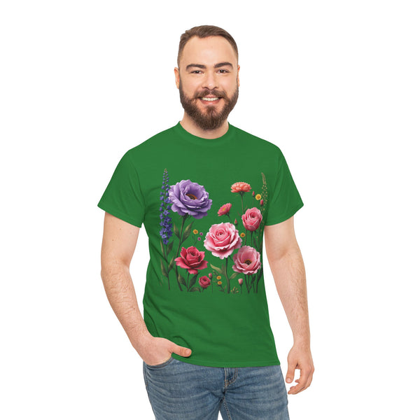 Wildflowers and Pink/Violet Roses, Graphic T-Shirts for Women, Floral Shirt, Womens Short Sleeve, Ladies Graphic Tees #5100TTS