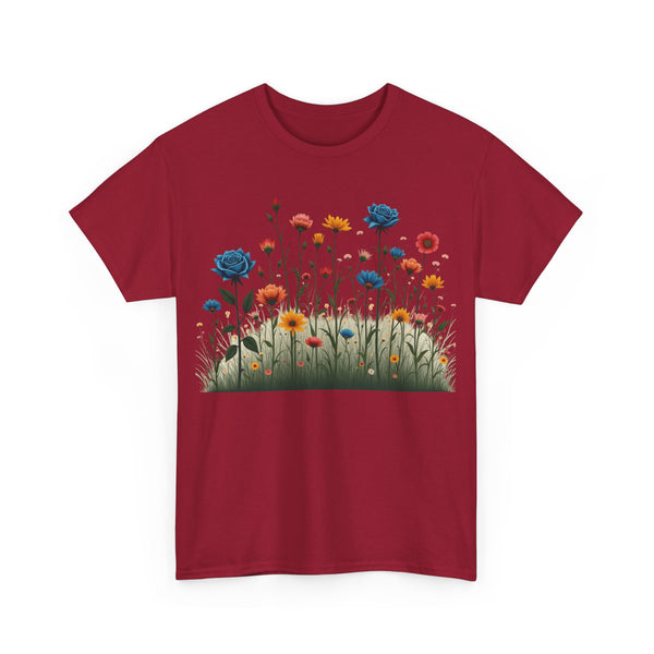 Wildflowers and Blue Roses, Graphic T-Shirts for Women, Floral Shirt, Womens Short Sleeve, Ladies Graphic Tees #5050TTS