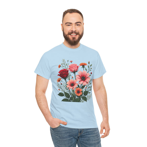 Wildflowers and Pink & Red Roses, Graphic T-Shirts for Women, Floral Shirt, Womens Short Sleeve, Ladies Graphic Tees #5133TTS