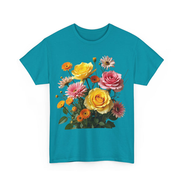 Wildflowers and Pink & Yellow Roses, Graphic T-Shirts for Women, Floral Shirt, Womens Short Sleeve, Ladies Graphic Tees #5148TTS