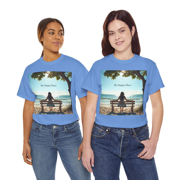 My Happy Place, Woman on Bench, Looking at Waves,  Safe Place T-Shirt, Finding My Happy Place Top, Ocean Waves,  #5003STS