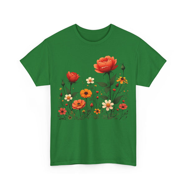 Wildflowers and Orange Roses, Graphic T-Shirts for Women, Floral Shirt, Womens Short Sleeve, Ladies Graphic Tees #5043TTS