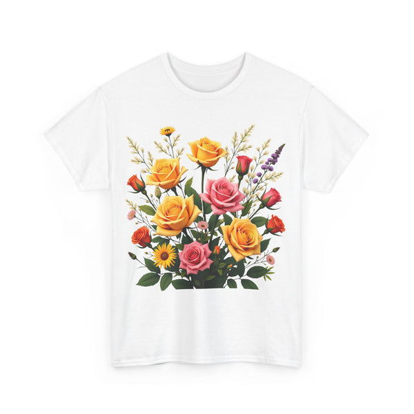 Wildflowers and Pink & Yellow Roses, Graphic T-Shirts for Women, Floral Shirt, Womens Short Sleeve, Ladies Graphic Tees #5142TTS