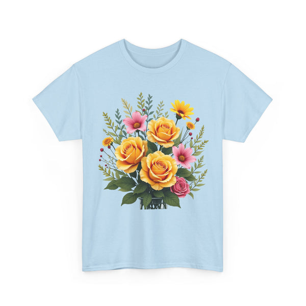 Wildflowers and Yellow Roses, Graphic T-Shirts for Women, Floral Shirt, Womens Short Sleeve, Ladies Graphic Tees #5135TTS