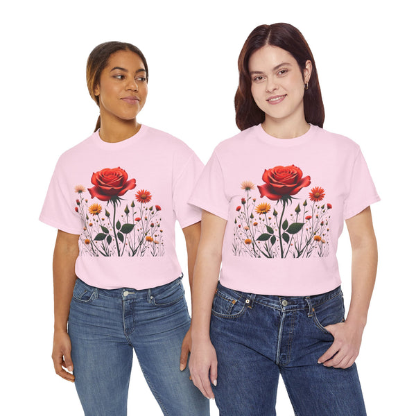 Wildflowers and a Red Rose, Graphic T-Shirts for Women, Floral Shirt, Womens Short Sleeve, Ladies Graphic Tees #5007TTS