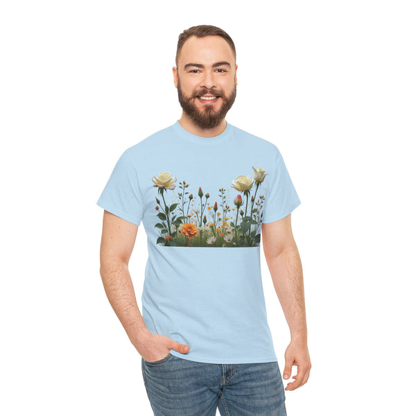 Wildflowers and White Roses, Graphic T-Shirts for Women, Floral Shirt, Womens Short Sleeve, Ladies Graphic Tees #5039TTS