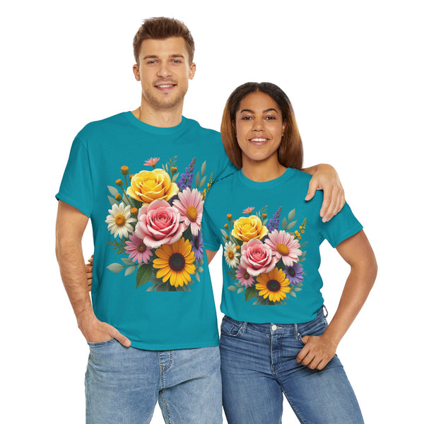 Wildflowers and Pink & Yellow Roses, Graphic T-Shirts for Women, Floral Shirt, Womens Short Sleeve, Ladies Graphic Tees #5145TTS