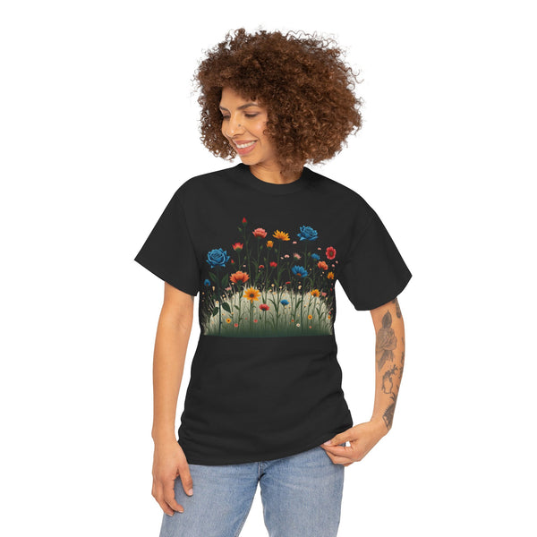 Wildflowers and Blue Roses, Graphic T-Shirts for Women, Floral Shirt, Womens Short Sleeve, Ladies Graphic Tees #5050TTS