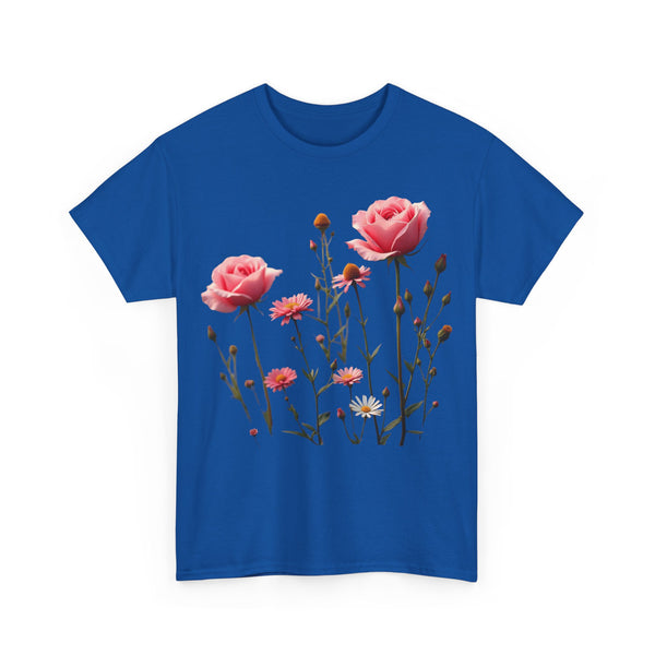 Wildflowers and Pink Roses, Graphic T-Shirts for Women, Floral Shirt, Womens Short Sleeve, Ladies Graphic Tees #5018TTS