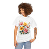Wildflowers and Pink & Yellow Roses, Graphic T-Shirts for Women, Floral Shirt, Womens Short Sleeve, Ladies Graphic Tees #5146TTS