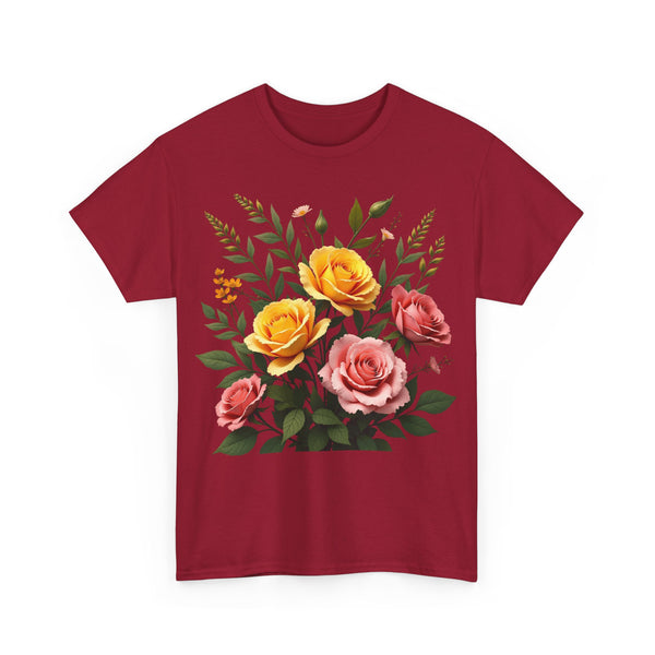 Wildflowers and Pink & Yellow Roses, Graphic T-Shirts for Women, Floral Shirt, Womens Short Sleeve, Ladies Graphic Tees #5149TTS