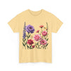 Wildflowers and Pink/Violet Roses, Graphic T-Shirts for Women, Floral Shirt, Womens Short Sleeve, Ladies Graphic Tees #5100TTS