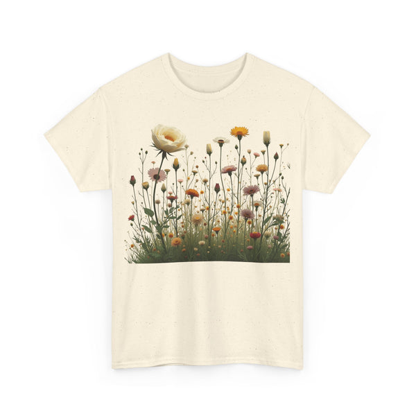 Wildflowers and White Roses, Graphic T-Shirts for Women, Floral Shirt, Womens Short Sleeve, Ladies Graphic Tees #5041TTS