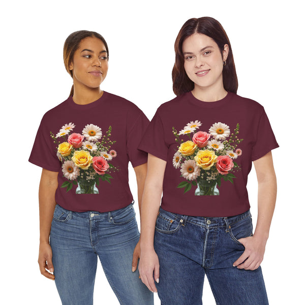 Wildflowers and Pink & Yellow Roses, Graphic T-Shirts for Women, Floral Shirt, Womens Short Sleeve, Ladies Graphic Tees #5136TTS