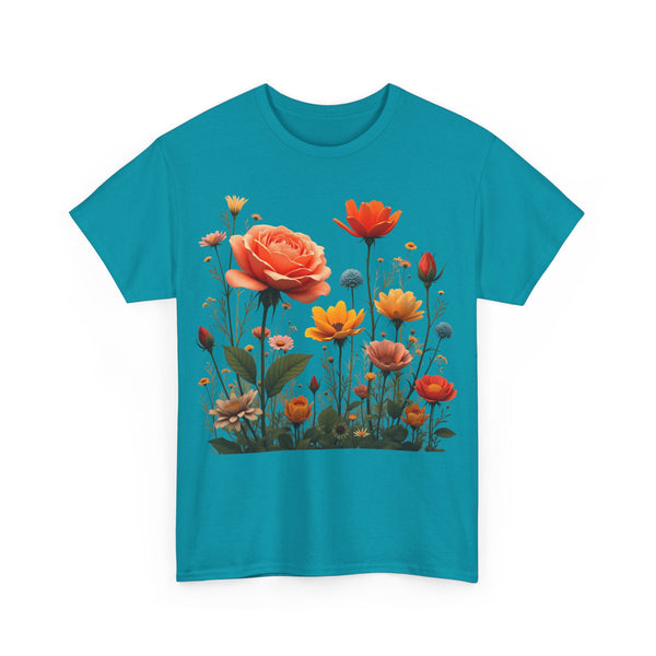 Wildflowers and Orange Roses, Graphic T-Shirts for Women, Floral Shirt, Womens Short Sleeve, Ladies Graphic Tees #5044TTS