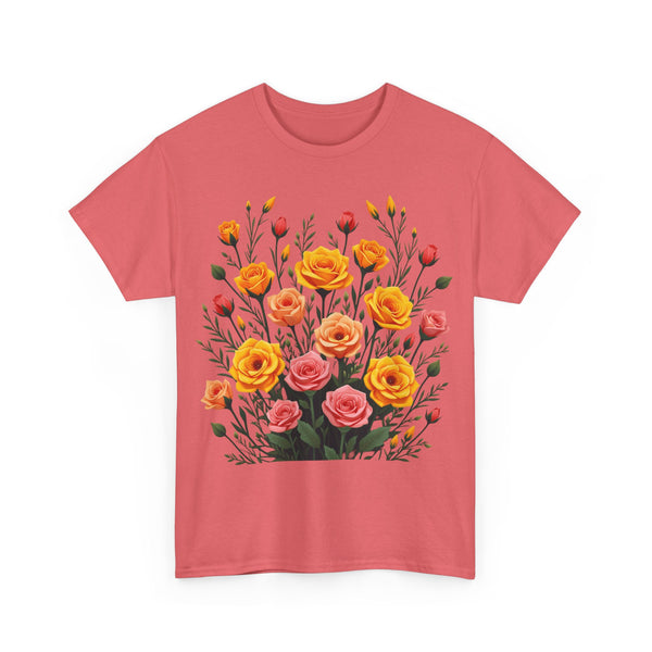 Wildflowers and Pink & Yellow Roses, Graphic T-Shirts for Women, Floral Shirt, Womens Short Sleeve, Ladies Graphic Tees #5140TTS