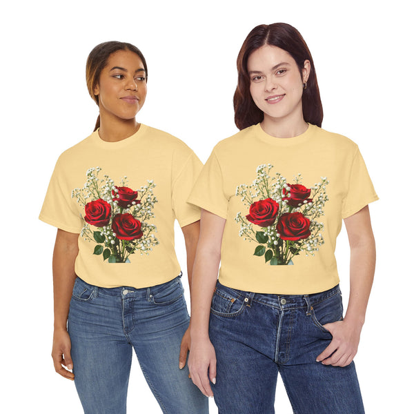 Wildflowers and Red Roses, Graphic T-Shirts for Women, Floral Shirt, Womens Short Sleeve, Ladies Graphic Tees #5127TTS