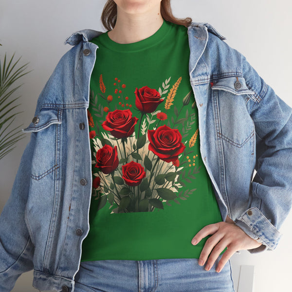 Wildflowers and Red Roses, Graphic T-Shirts for Women, Floral Shirt, Womens Short Sleeve, Ladies Graphic Tees #5129TTS