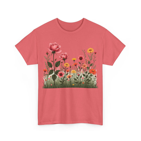 Wildflowers and Pink Roses, Graphic T-Shirts for Women, Floral Shirt, Womens Short Sleeve, Ladies Graphic Tees #5020TTS