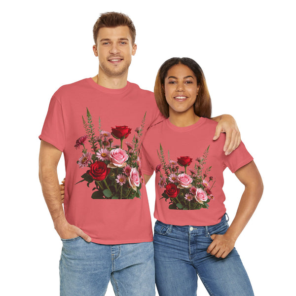 Wildflowers and Red & Pink Roses, Graphic T-Shirts for Women, Floral Shirt, Womens Short Sleeve, Ladies Graphic Tees #5132TTS