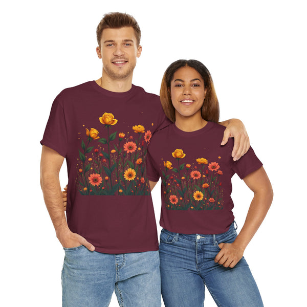 Wildflowers and Yellow Roses, Graphic T-Shirts for Women, Floral Shirt, Womens Short Sleeve, Ladies Graphic Tees #5026TTS