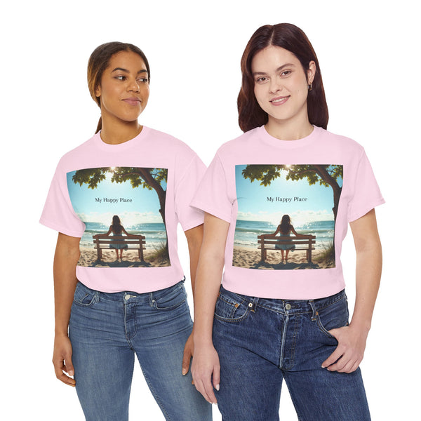 My Happy Place, Woman on Bench, Looking at Waves,  Safe Place T-Shirt, Finding My Happy Place Top, Ocean Waves,  #5003STS